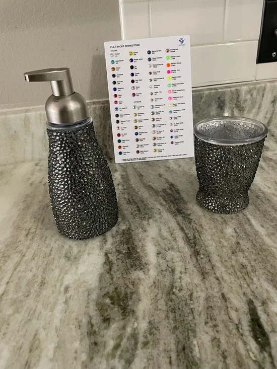 🥇 Ébène Noir Atelier™️  bling élégante foam soap dispenser & mouthwash tumbler - Picture 8 of 15
